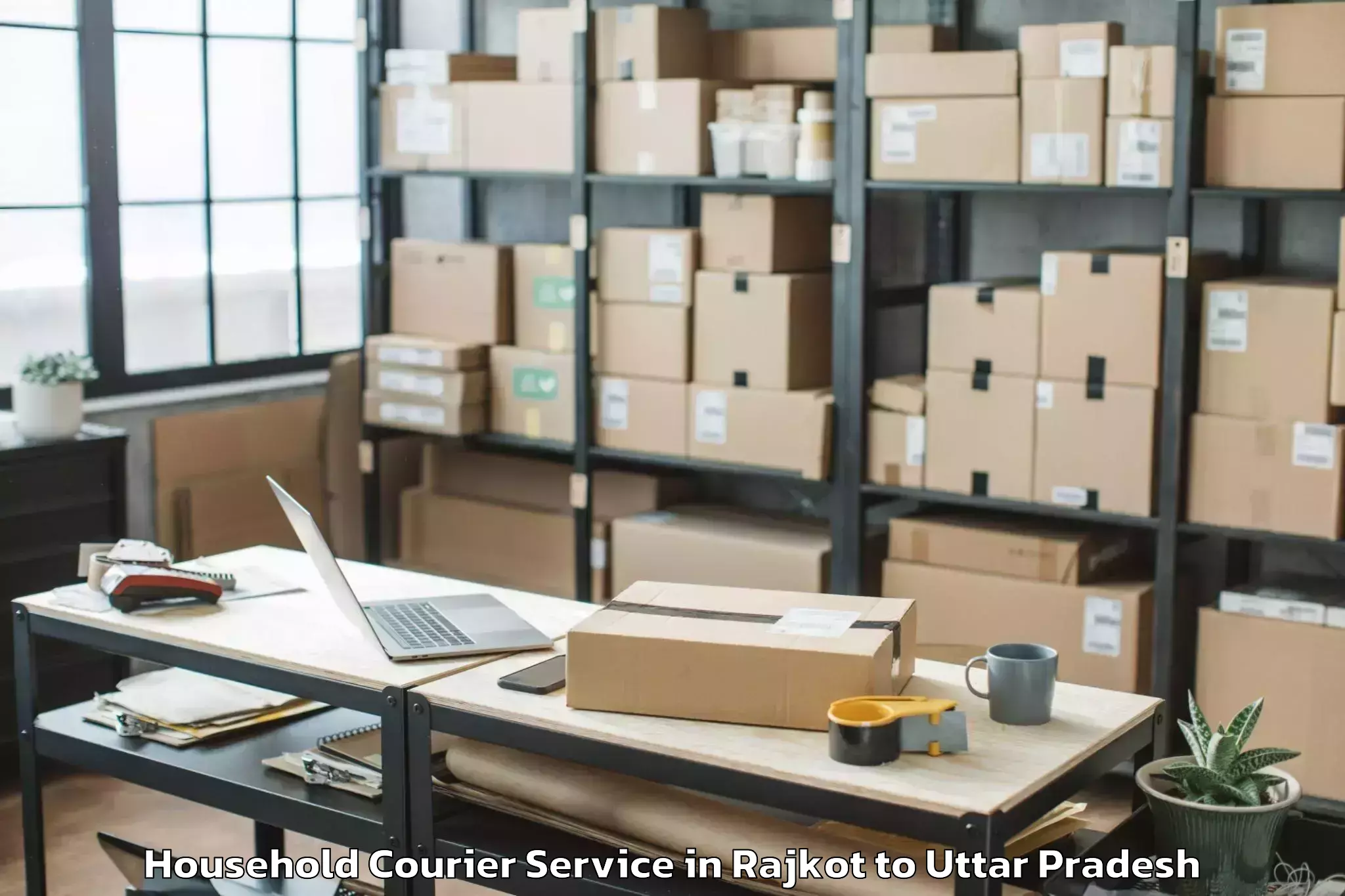 Top Rajkot to Belthara Road Household Courier Available